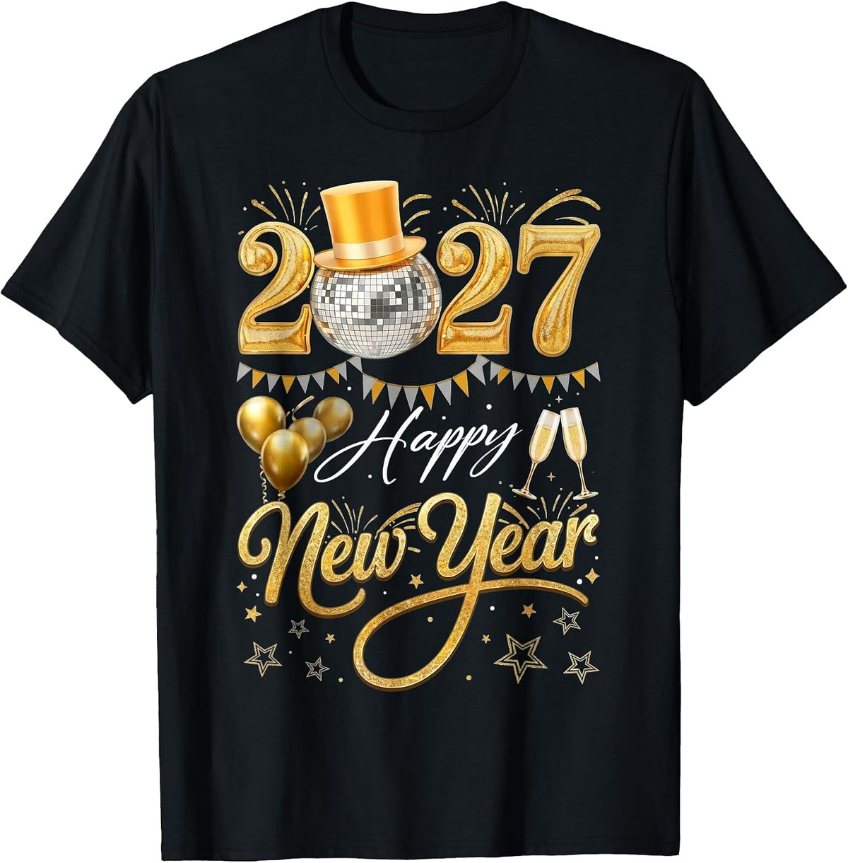 Happy new Year 2027 Fireworks Gold Balloon Eve Party T-Shirt T-Shirt