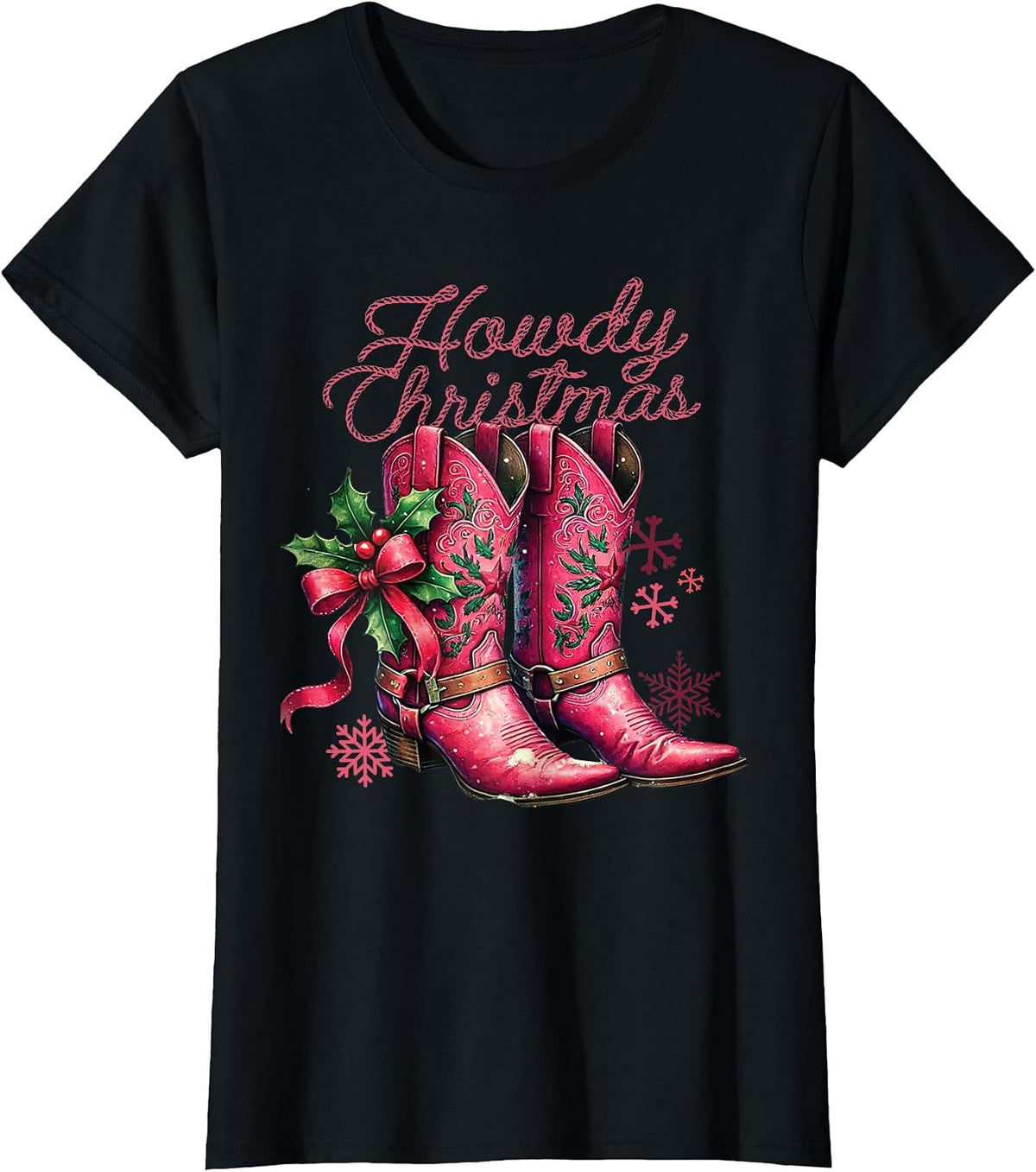 Pink Cowgirl Boots Cowboy Western Christmas Howdy Xmas T-Shirt