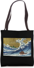 Retro Vintage Hokusai Surfing A Great Wave Beaver Lover Tote Bag