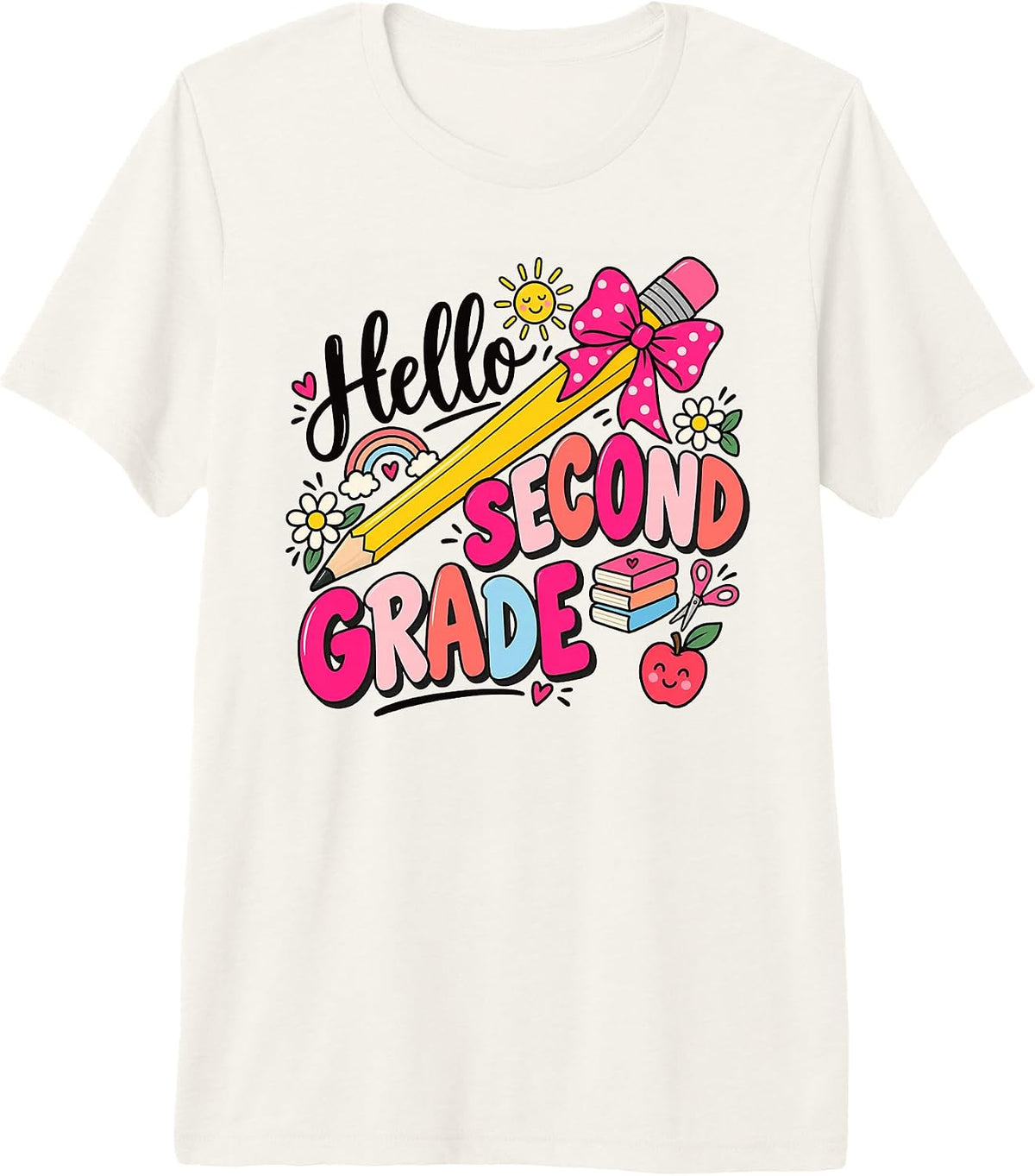 Hello Second Grade Pencil Bow First Day Back to School Girls Premium Tri-Blend T-Shirt