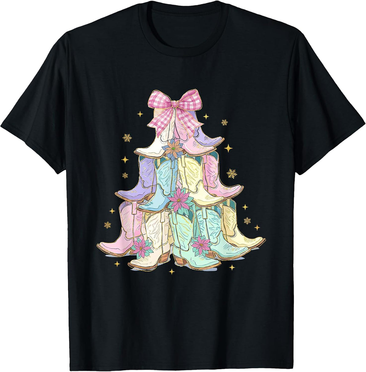 Coquette Christmas Tree Cowgirl Cowboy Boots Western Xmas T-Shirt