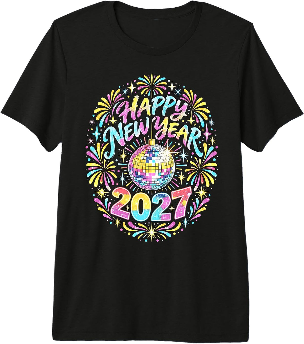 Happy New Year 2027 Disco Ball Fireworks Celebration Premium Tri-Blend T-Shirt