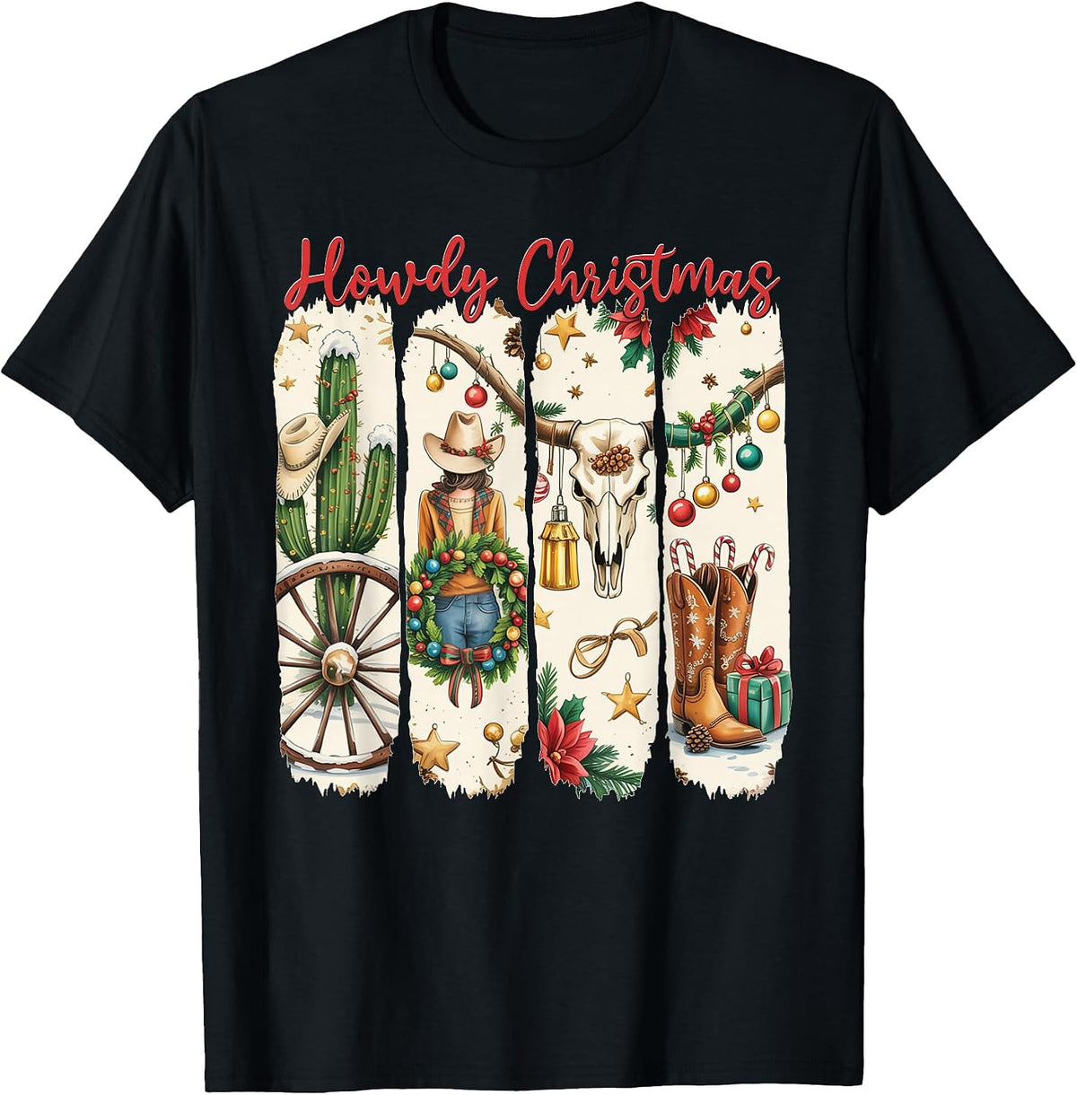 Howdy Christmas Western Coquette Bow Cowboy Cowgirl Santa T-Shirt
