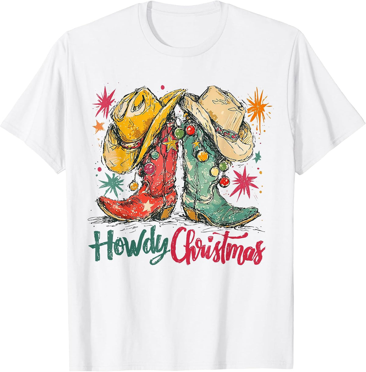 Howdy Christmas Western Cowgirl Boots Retro Country Holiday T-Shirt