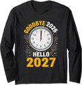 Goodbye 2026 Hello 2027 Tee with Clock New Year 27 Long Sleeve T-Shirt