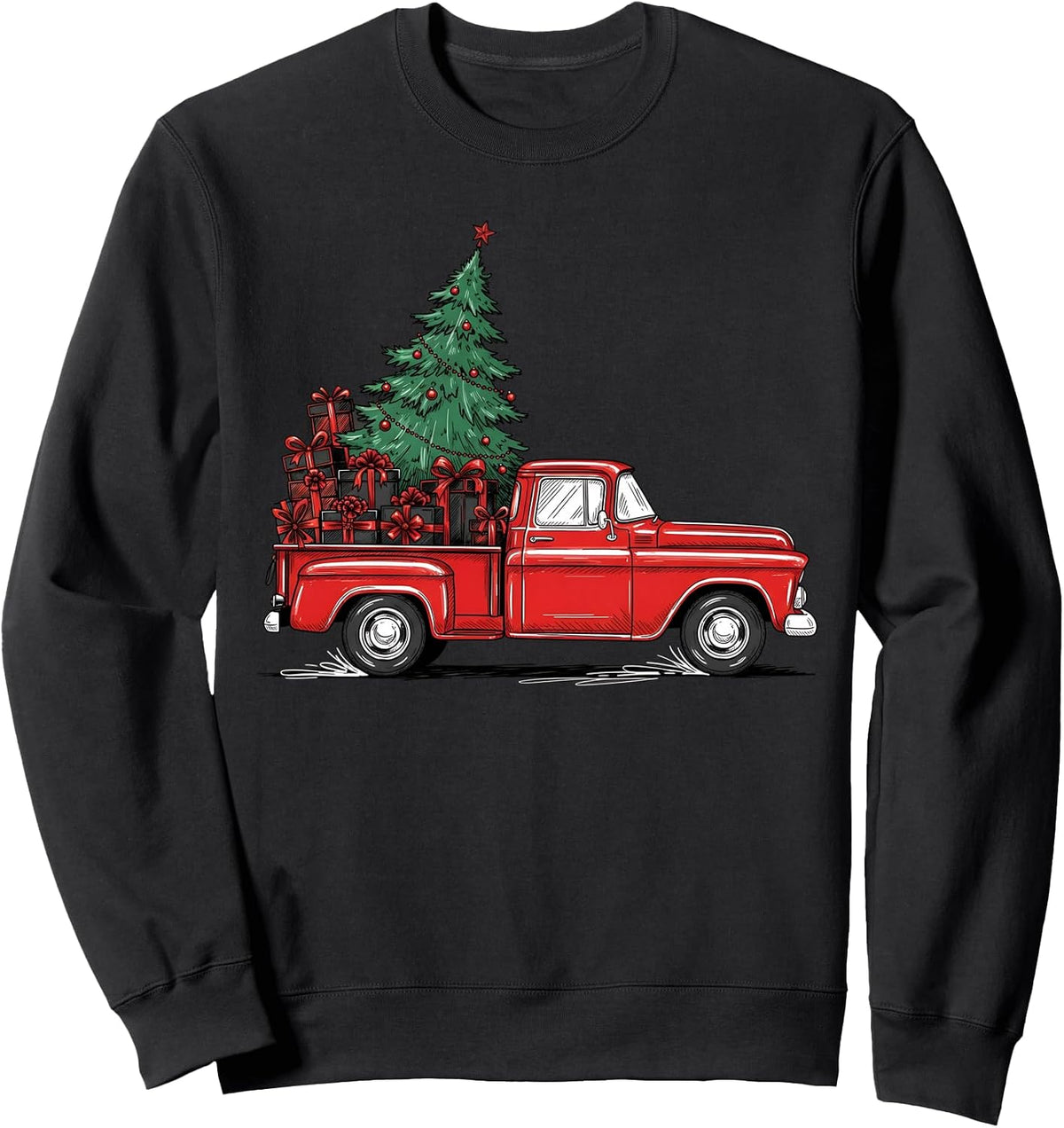 Retro Christmas Red Truck WithTree And Presents Holiday Sweatshirt