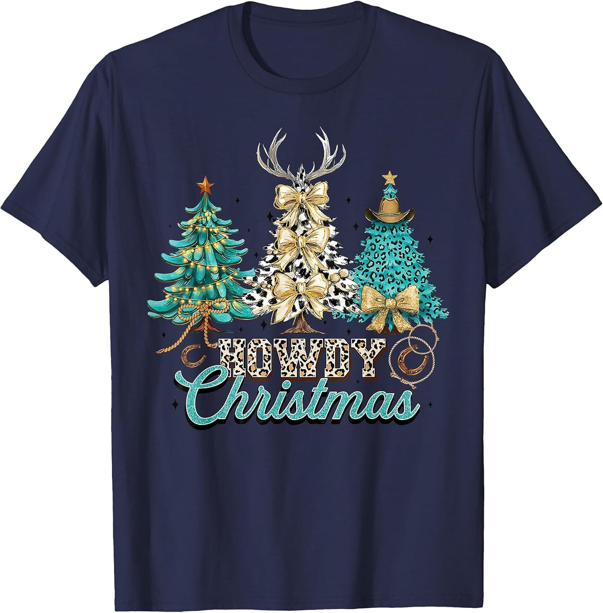 Howdy Christmas Funny Cowgirl Western Coquette Bow Tree T-Shirt