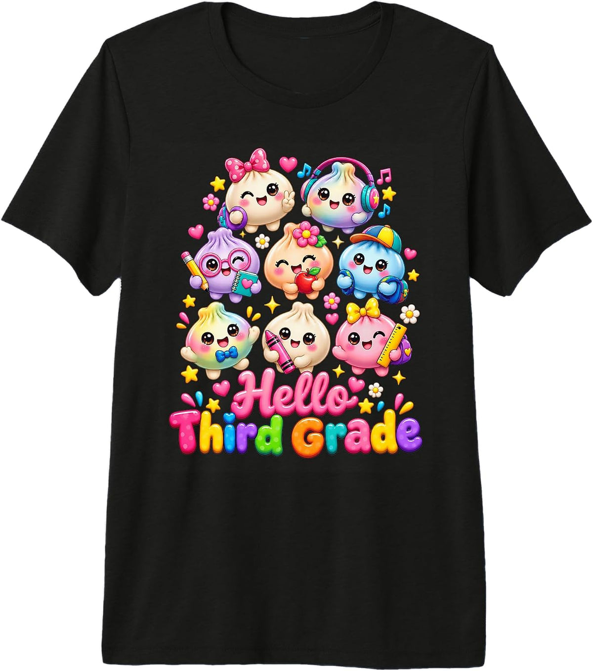 Hello Third Grade Dumpling Squad Kids Teacher Outfit 3rd Premium Tri-Blend T-Shirt