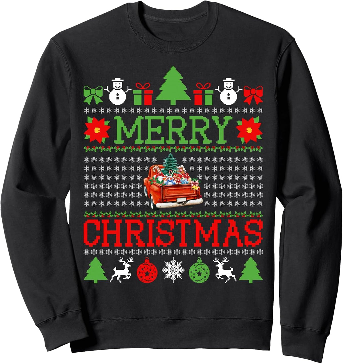 Merry Christmas Red Truck Tree Festive Sweatshirt