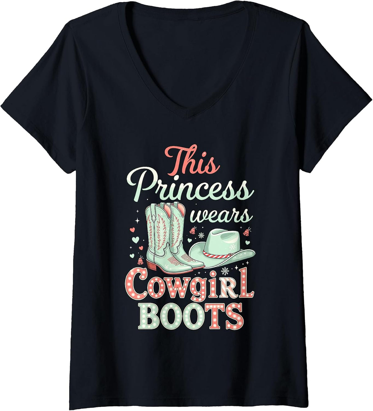 Women's Christmas Cowgirl Princess Western Cowboy Boots Farm Girls V-Neck T-Shirt
