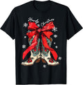 Retro Howdy Christmas Xmas Cowboy Boots Coquette Bow Western T-Shirt