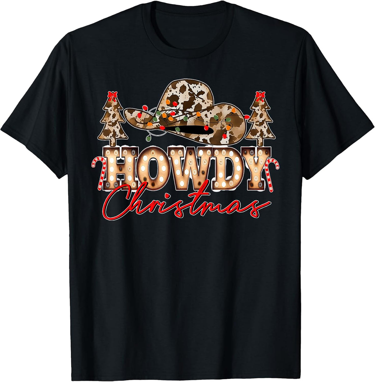 Vintage Leopard Western Cowboy Howdy Christmas Cowgirl Xmas T-Shirt