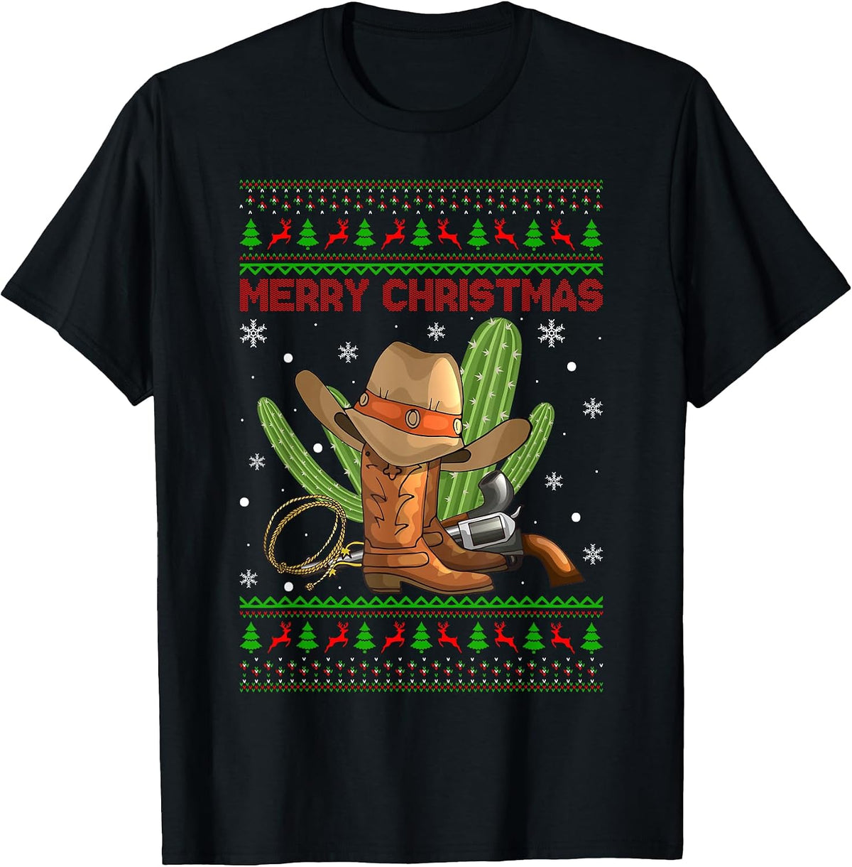 Merry Christmas Y'all Cowgirl Boots Howdy Western Retro Xmas T-Shirt