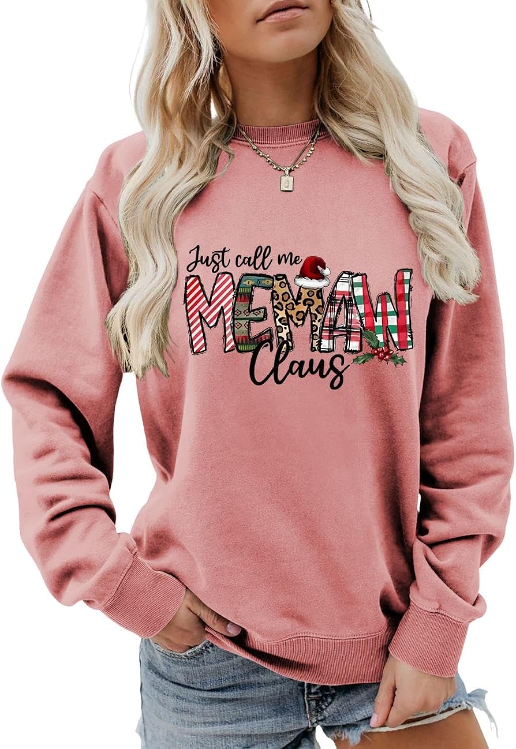 Just Call Me Memaw Claus Sweatshirt Funny Grandmother Christmas Shirt Women Casual Xmas Holiday Crewneck Sweater