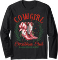 Howdy Christmas Boots Cowgirl Coquette Pink Bow Western Xmas Long Sleeve T-Shirt