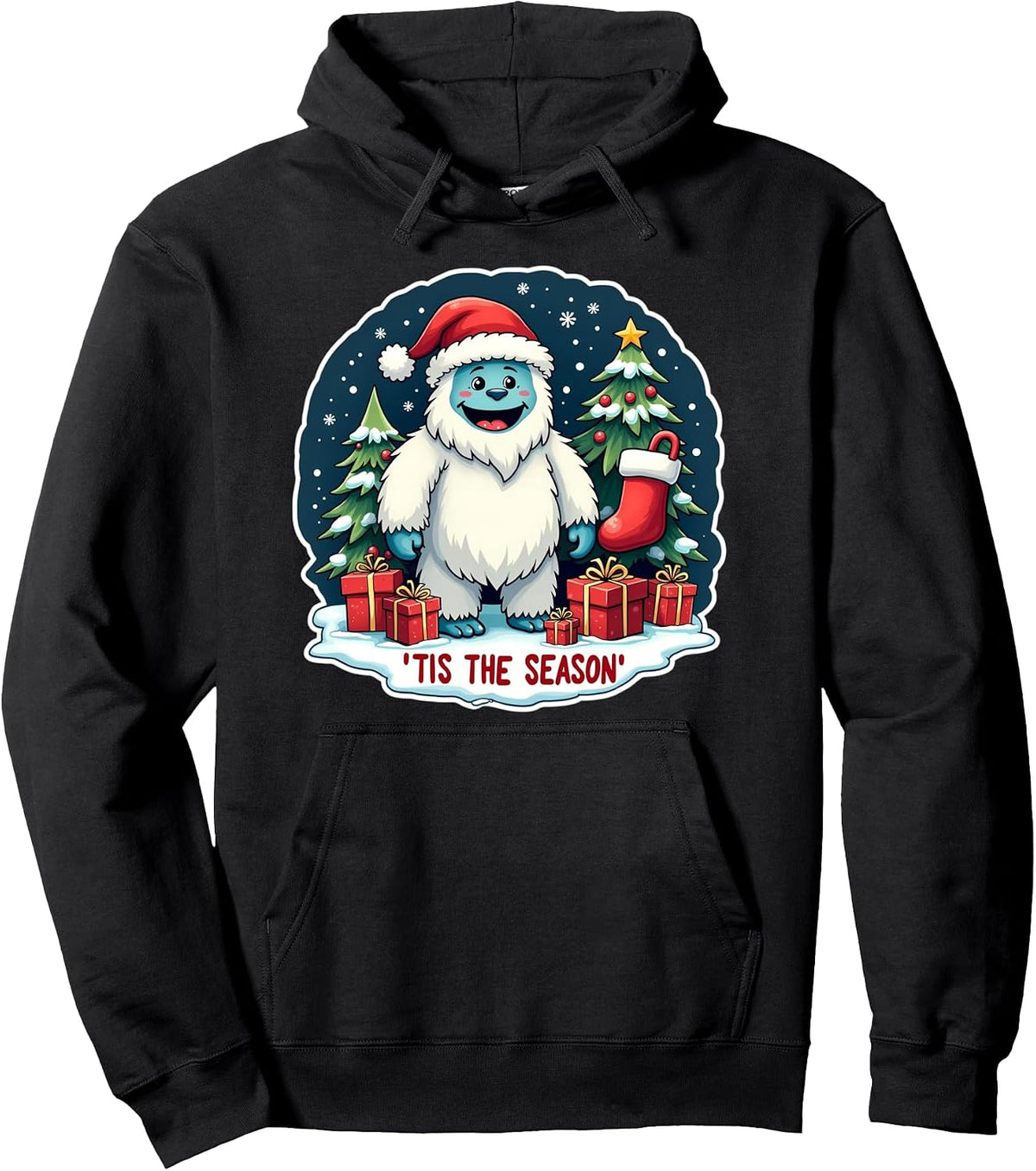 Tis The Season Yeti Aboninable Snowman Christmas Tree Kids Pullover Hoodie