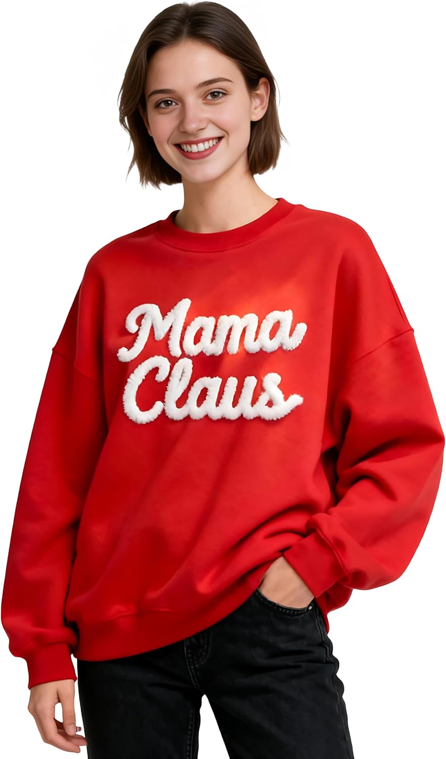 Custom Chenille Sweatshirt for Women,Embroidered Merry Chenille Yarn Sweatshirt For Mom Dad Grandma Family Christmas