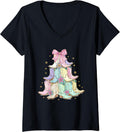 Women's Coquette Christmas Tree Cowgirl Cowboy Boots Western Xmas V-Neck T-Shirt