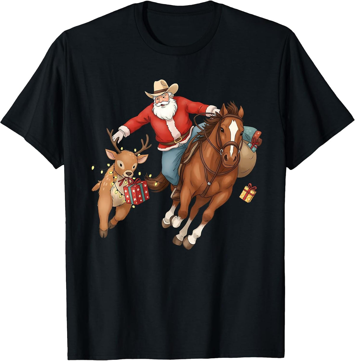 Cowboy Santa Riding Horse Western Christmas Rodeo T-Shirt