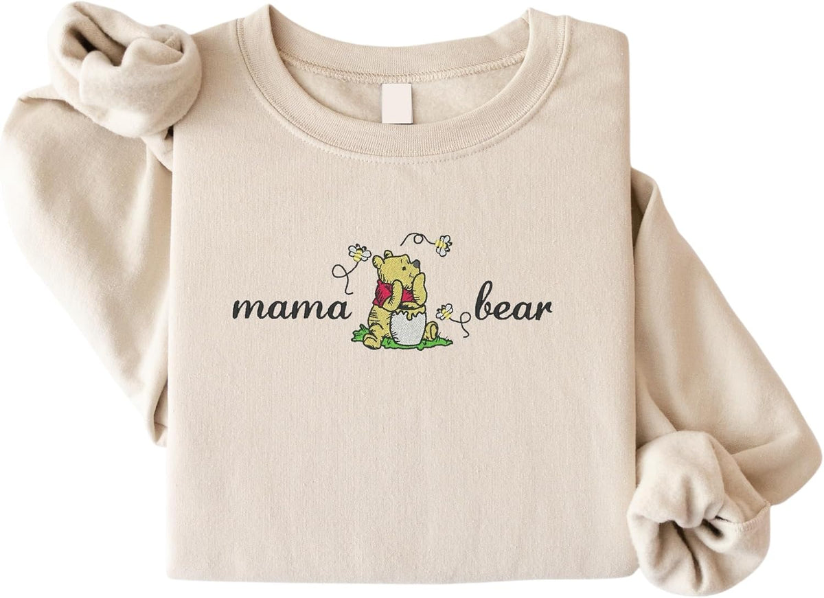 for Mom Mama and Papa Bear Embroidered Sweatshirt for Women and Men, Matching Couple Crewneck Outfit