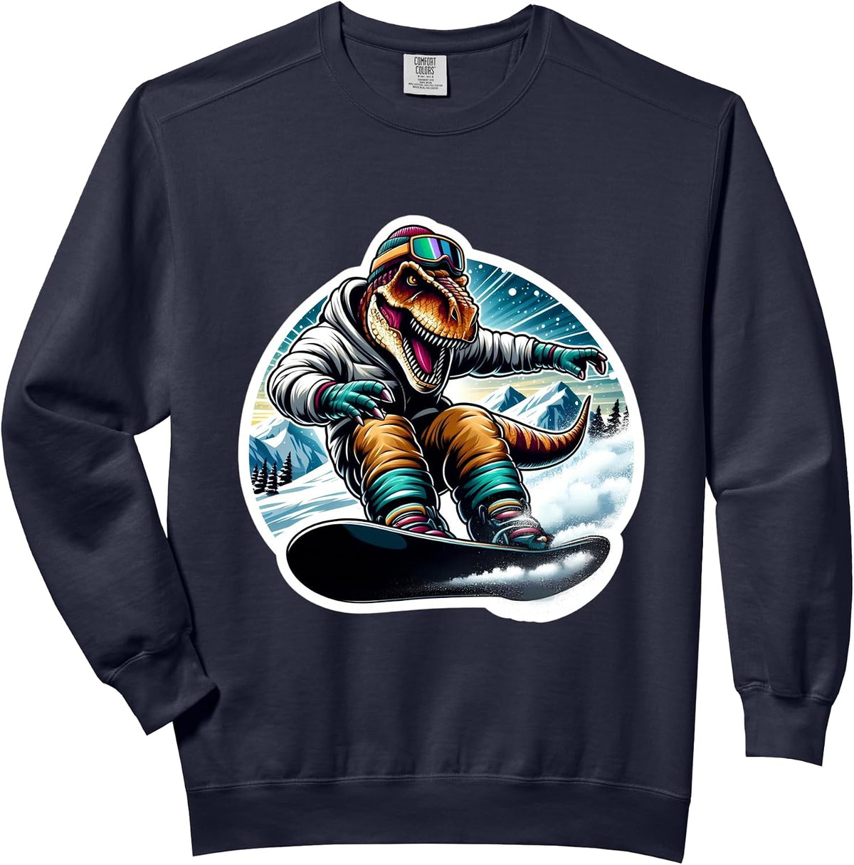 Dinosaur Snowboarding Dino Rex Snowboard Lover Snowboarder Comfort Colors Adult Sweatshirt