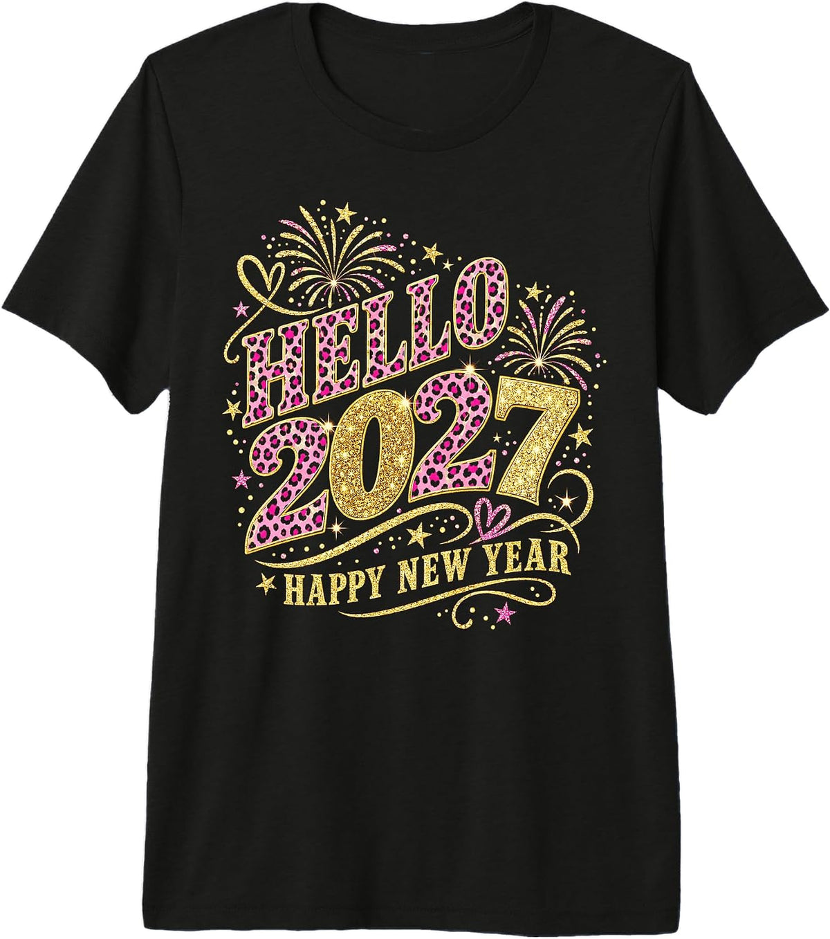 Hello 2027 Happy New Year Leopard Print Celebration Premium Tri-Blend T-Shirt