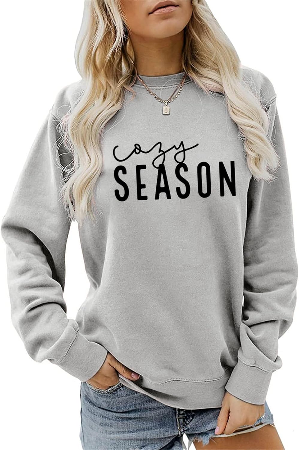 Cozy Season Sweatshirt, Get Cozy Vibes Shirt Women Crewneck Pullovers Tops Funny Fall Winter Sweater Weather Blouse