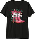 Howdy Christmas Funny Pink Western Cowgirl Boots Holiday Premium Tri-Blend T-Shirt