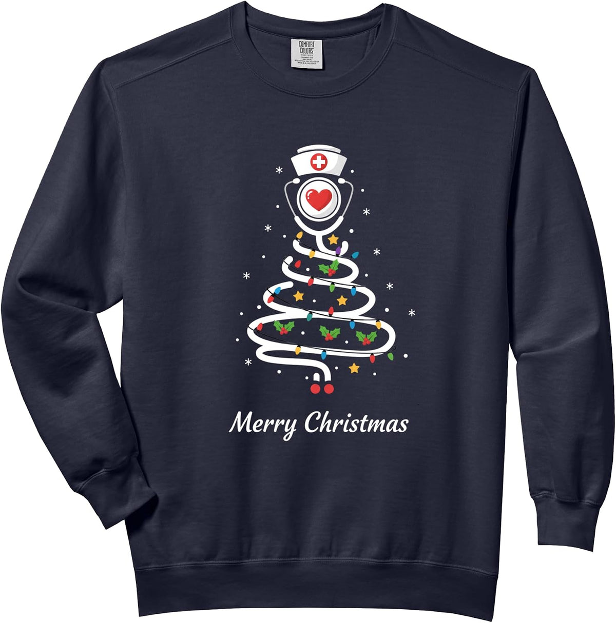 Christmas Nurse Stethoscope Tree Merry Christmas Holiday Comfort Colors Adult Sweatshirt