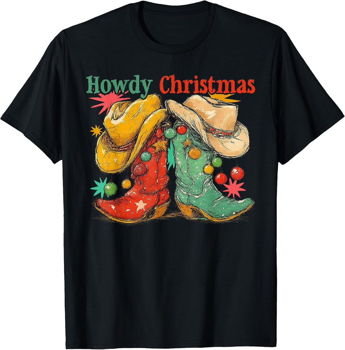 Howdy Christmas Western Cowboy Boots Cowgirl Country Holiday T-Shirt