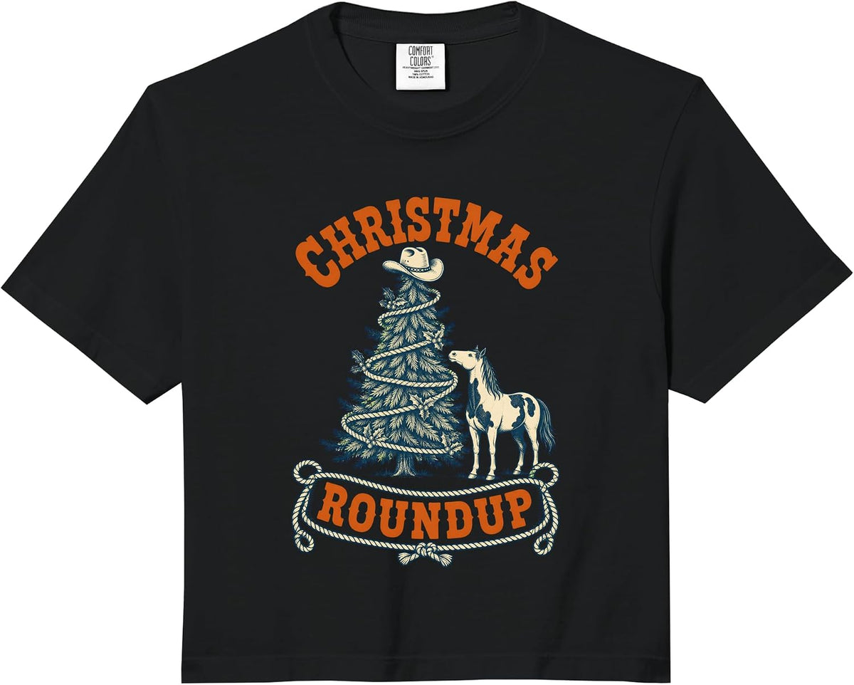 Christmas Roundup Country Western Cowgirl Horse Comfort Colors Crop Top
