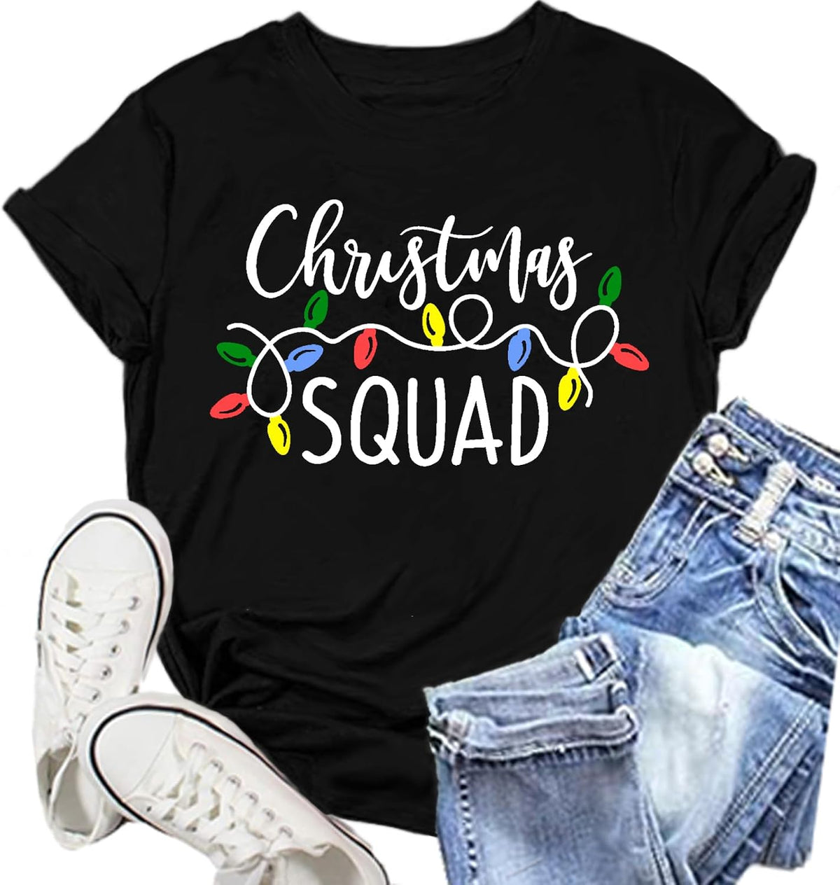 Christmas Squad Shirt for Women Christmas Crew Tshirt Xmas Lights Tee Tops