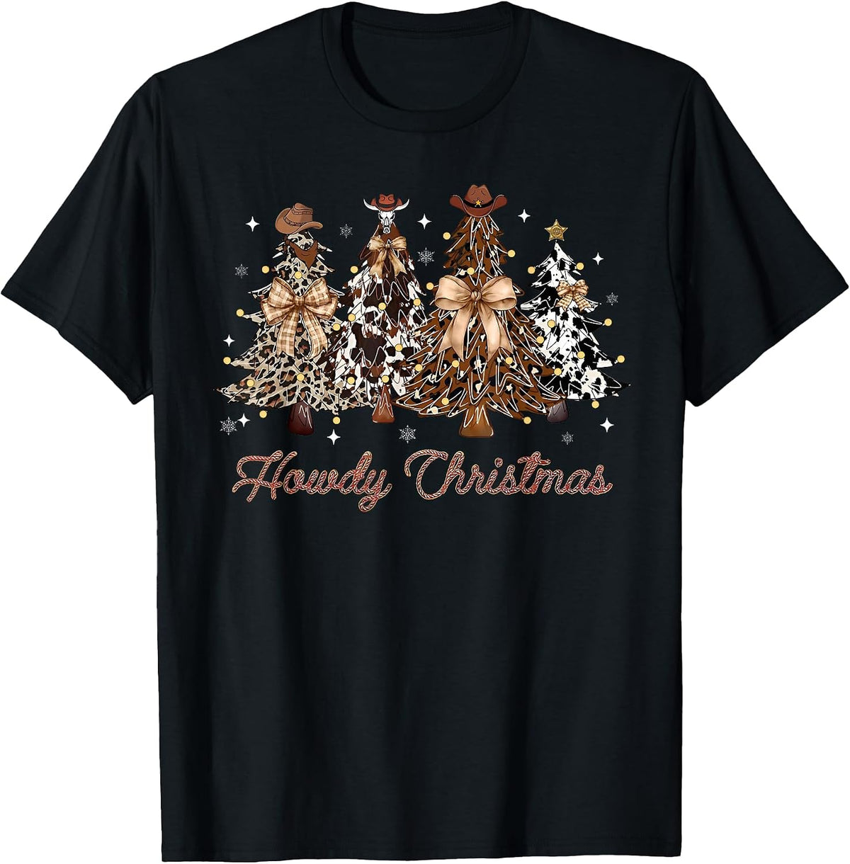 Howdy Christmas Xmas Tree Cowboy Western Coquette Bow Pajama T-Shirt