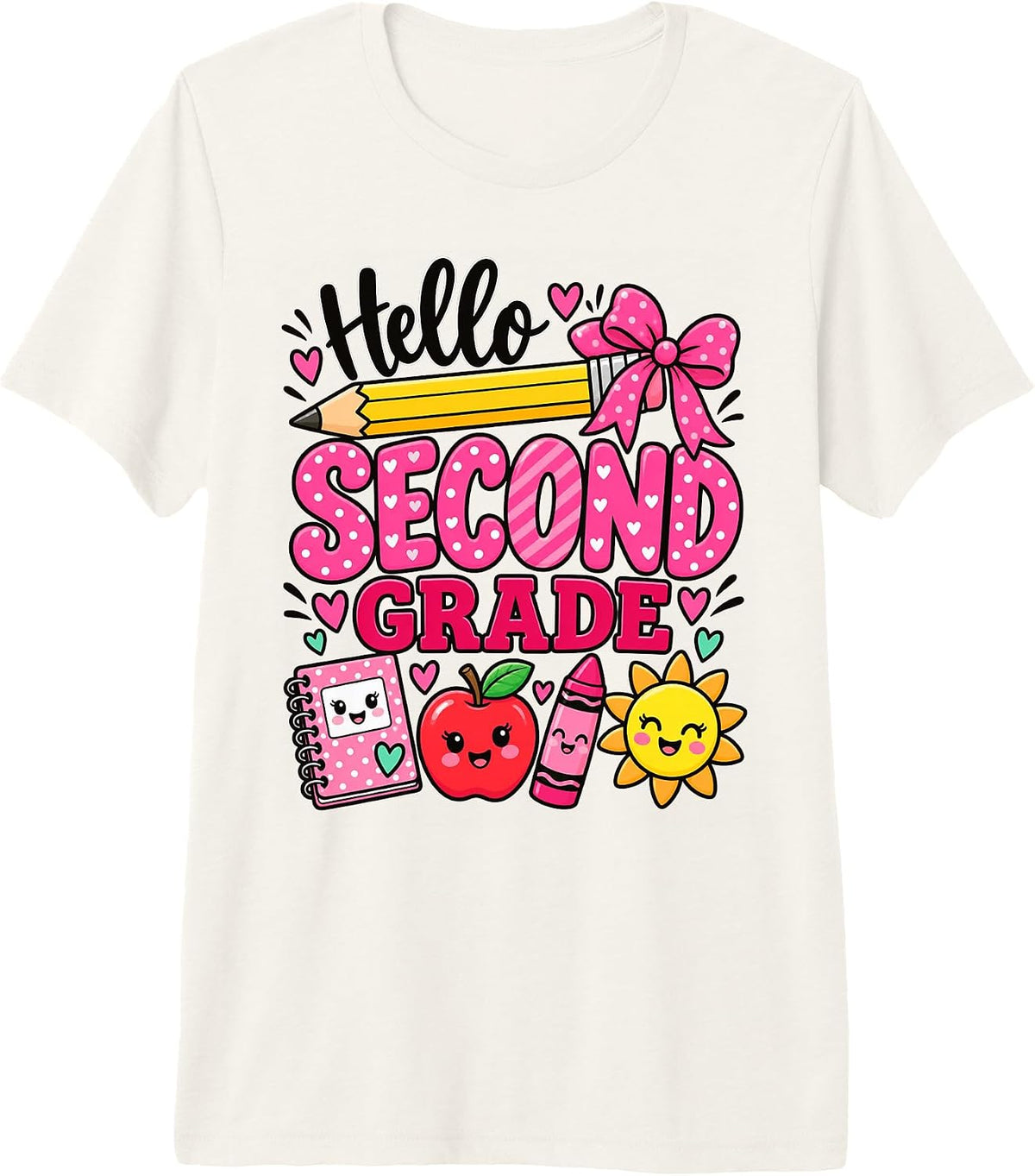 Hello Second Grade Pink Bow Pencil Back to School Girls Premium Tri-Blend T-Shirt