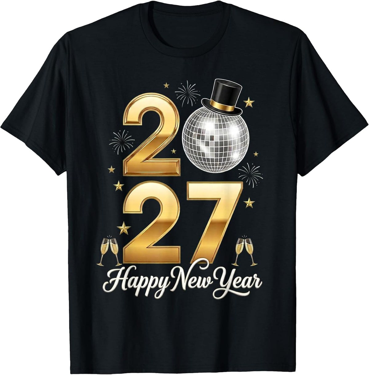 Happy New Year Party 2027 Disco Ball Matching Family T-Shirt