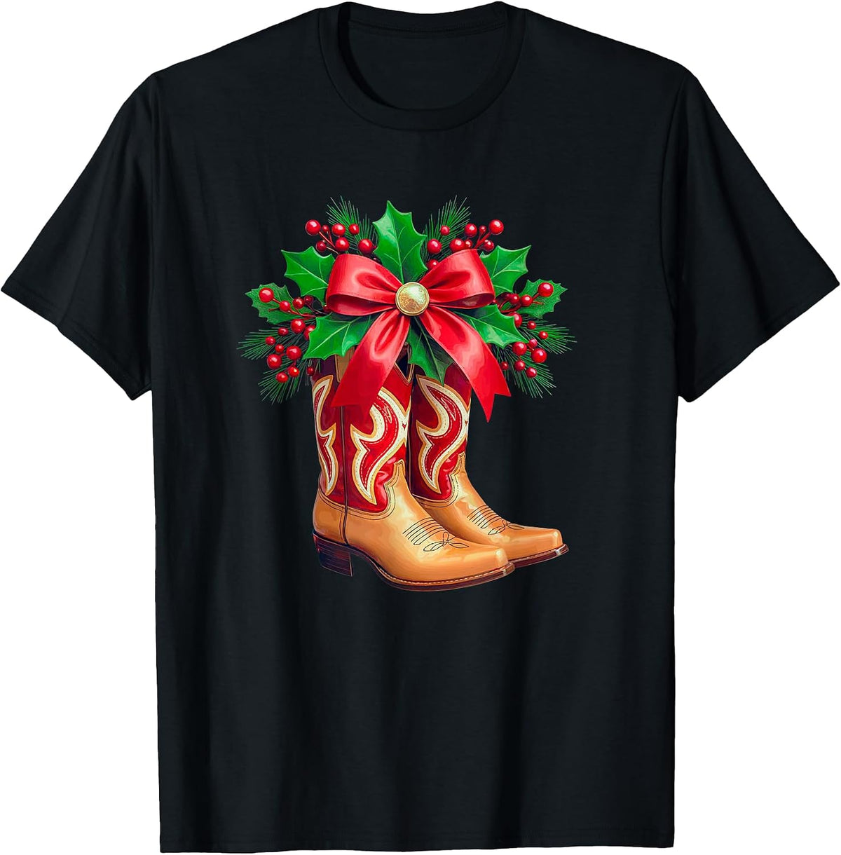 Cowgirl Christmas Western Cowboy Boots T-Shirt