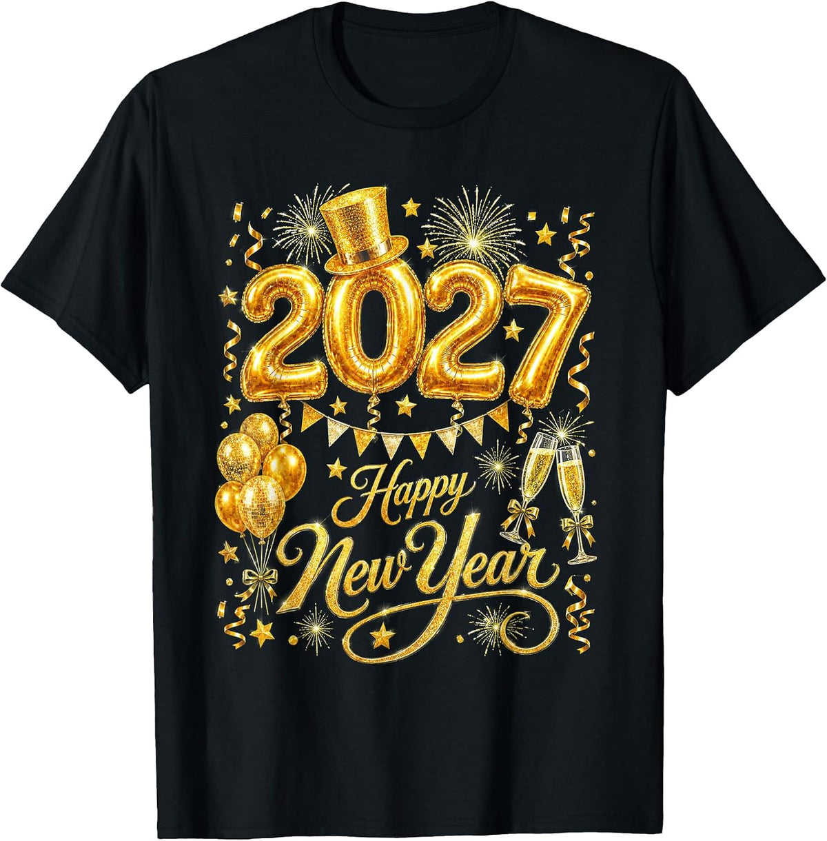 Happy New Year 2027 Gold Elegant Festive Party T-Shirt