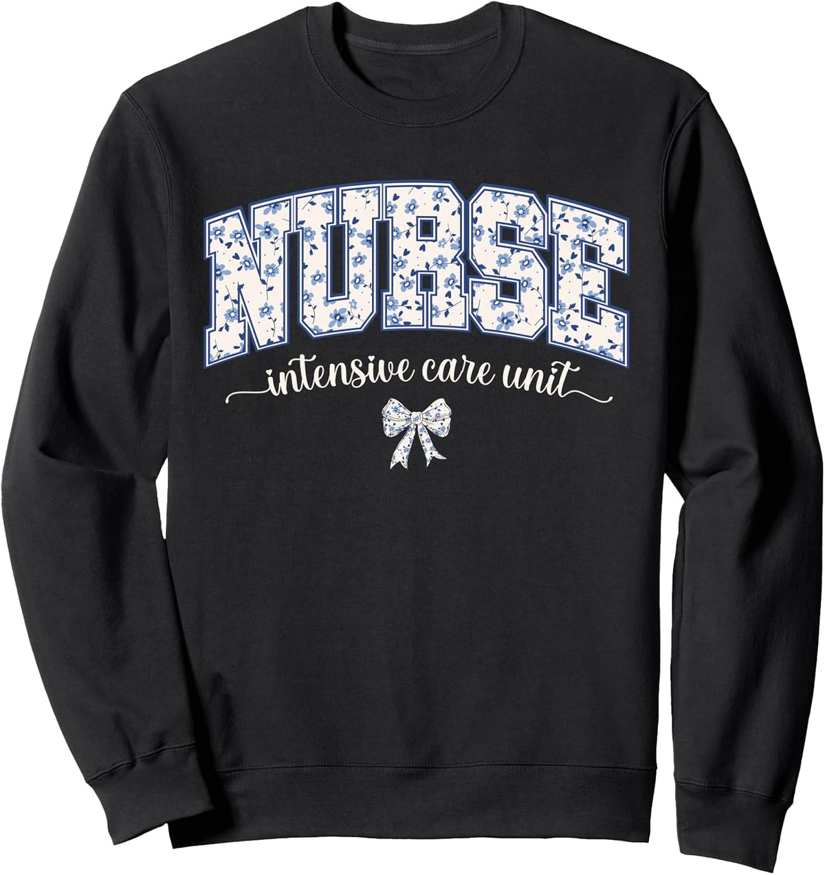 Intensive Care Unit Toile Nurse Bow Blue Coquette ICU Nurse Sweatshirt