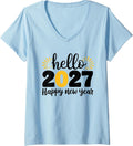 Women's Hello 2027 Happy New Year 2027 New Year's Eve Party V-Neck T-Shirt