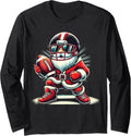 Santa Playing Football Lineman Quarterback Christmas Long Sleeve T-Shirt