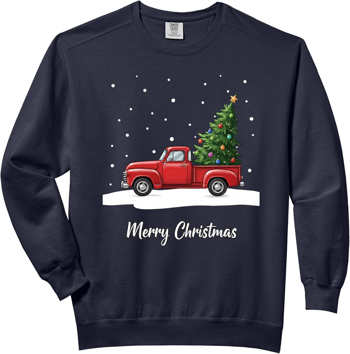 Merry Christmas Red Pickup Truck Holiday Kids Christmas Tree Comfort Colors Adult Sweatshirt