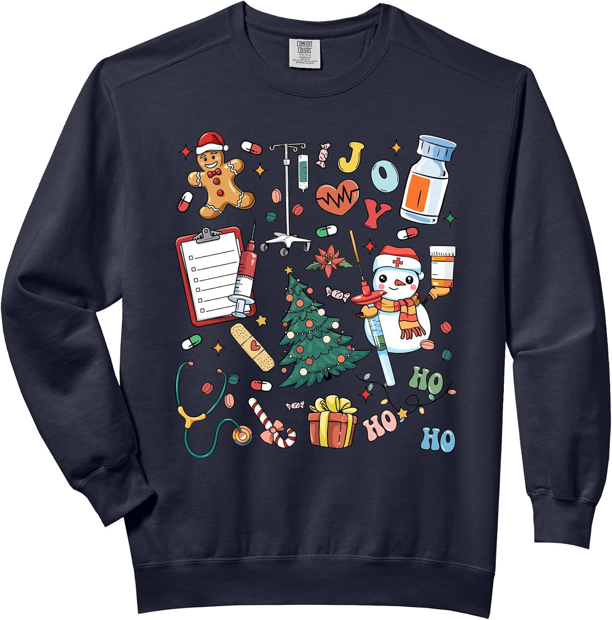 Christmas Nurse Stethoscope Gingerbread Santa Snowman Nurses Comfort Colors Adult Sweatshirt
