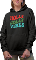 Novelty Hoodie, Holly Jolly Vibes, Christmas or Winter Season Themed, Groovy Retro Wavy Text Merch Gift