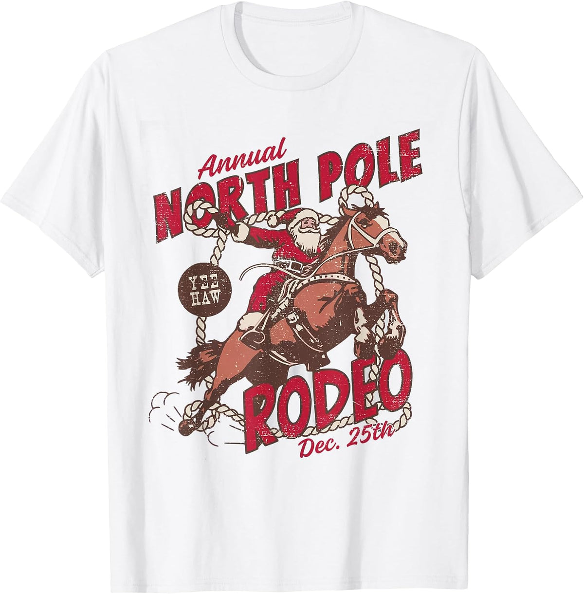 Vintage North Pole Rodeo Cowboy Santa Country Christmas T-Shirt
