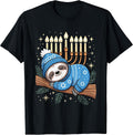 Cute Hanukkah Sloth Winter Menorah Lights Funny Jewish T-Shirt