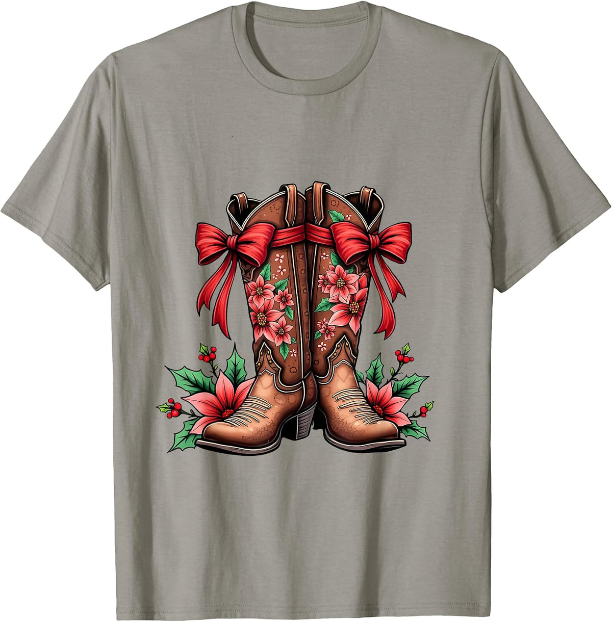 Christmas Western Cowboy Cowgirl Boot Coquette Bow T-Shirt