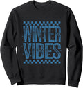 Winter Vibes Cozy Season Retro Winter Blue Checkered Sweatshirt