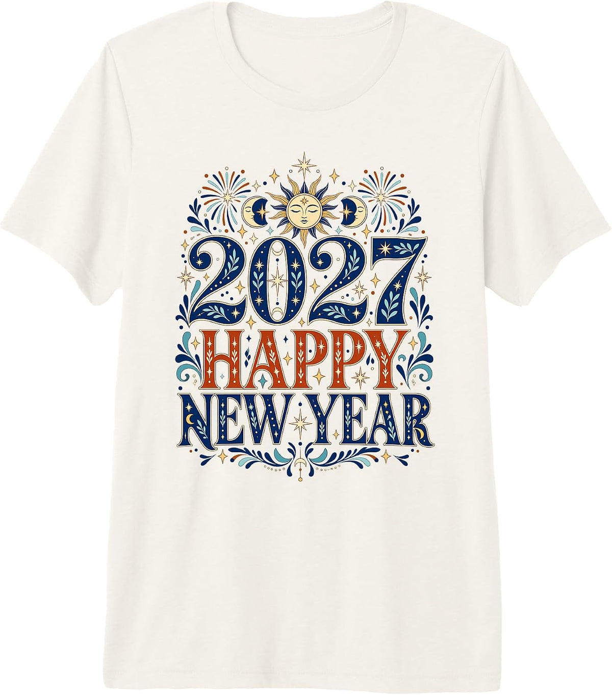 Boho Happy New Year 2027 Celestial Sun Moon Stars Premium Tri-Blend T-Shirt
