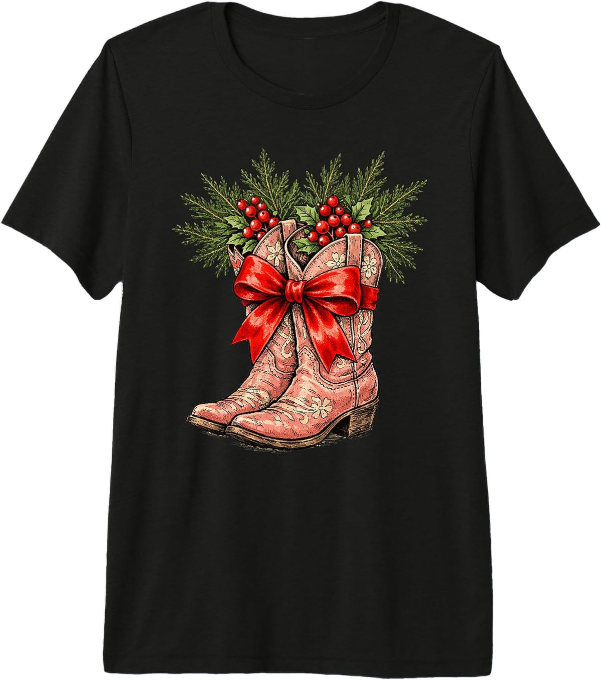 Coquette Cowgirl Boots Christmas Vintage Western Holiday Premium Tri-Blend T-Shirt