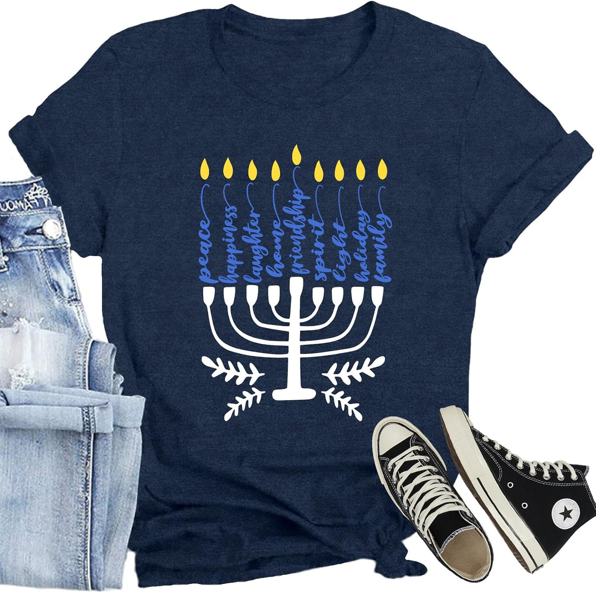 Women Hanukkah Shirts Jewish Happy Hanukkah T-Shirts Funny Menorah Chanukkah Tee Tops